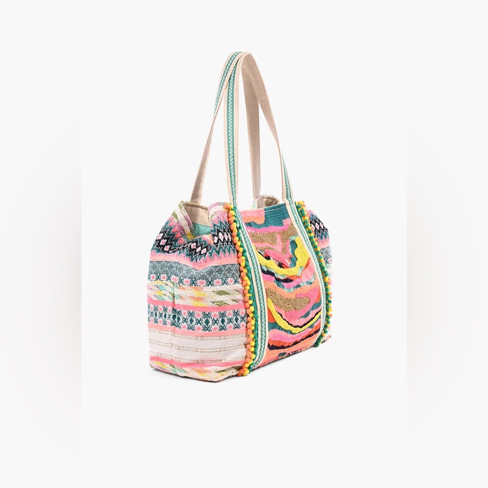 America and Beyond Daphne Beaded Tote Multicolor Boho Embellished Bag - Picture 3 of 8